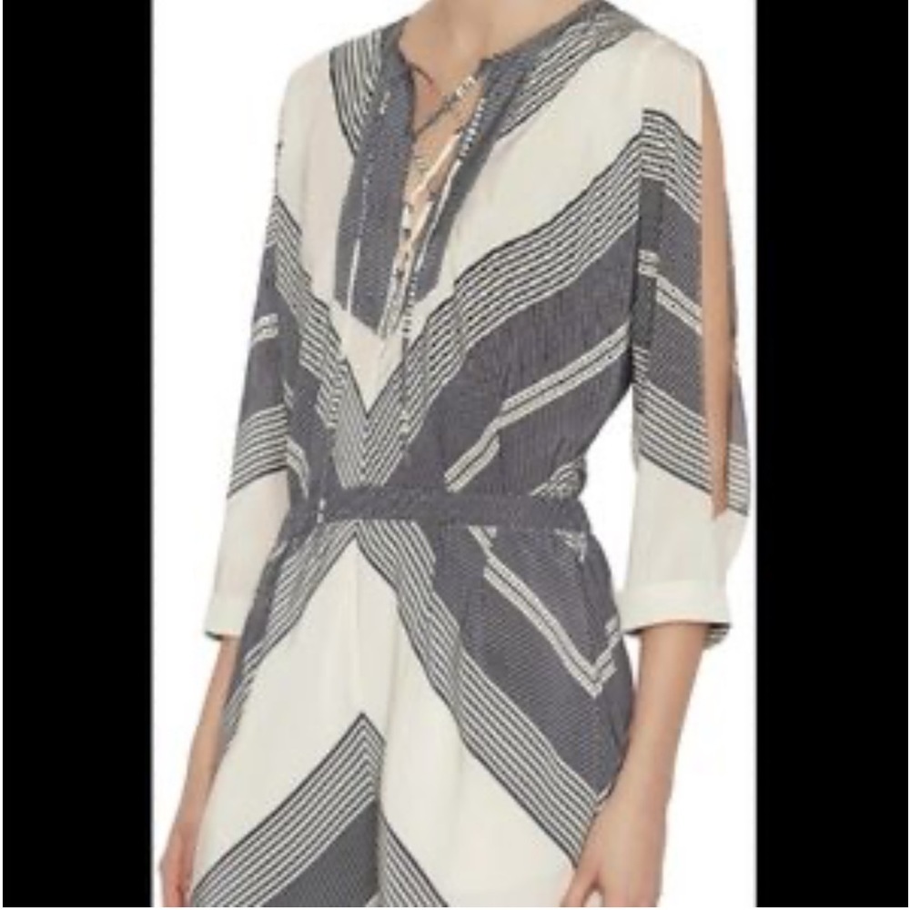 Derek Lam 10 Crosby Intermix Women’s Chevron Silk Cold Shoulder Romper Shorts 2